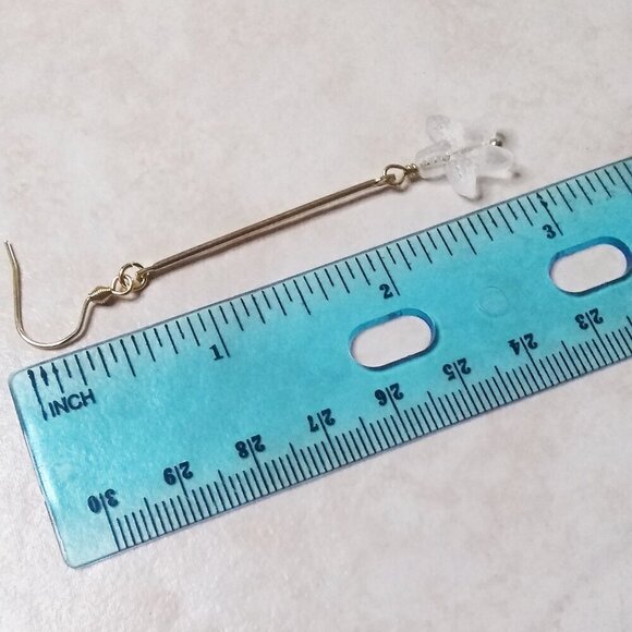 Beachy!!! Frosted White Sea Star Starfish Pressed Glass ~ Dainty Dangle Earrings - Picture 4 of 9